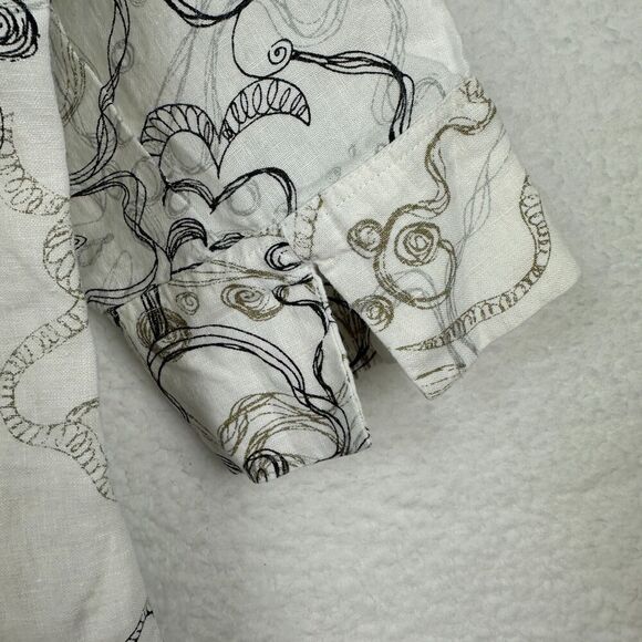 2/$30 Chicos 100% Linen Button Down Shirt Size S Floral Whimsical Oversized Boho - Picture 10 of 11